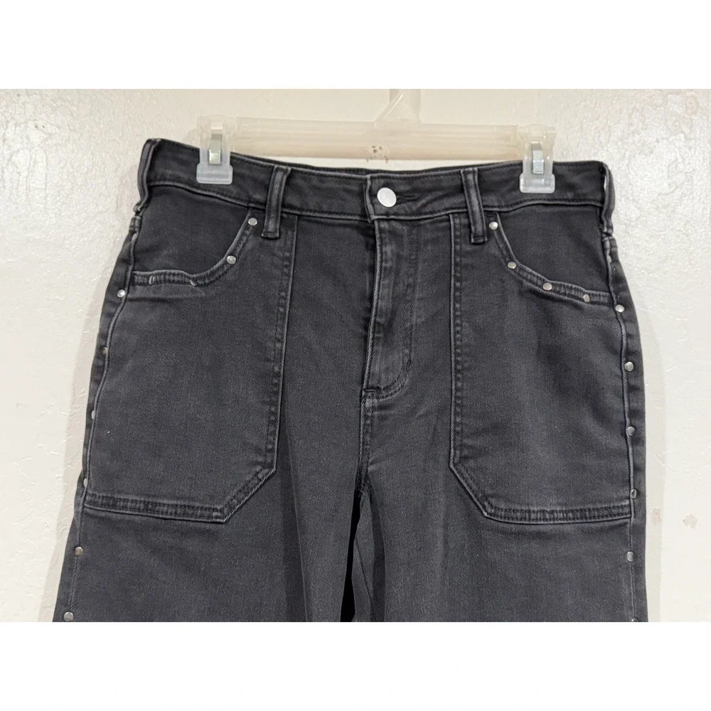 Pilcro Anthropologie Wide Leg Studded Jeans Black High Rise Utility Denim 28